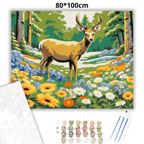 Tavaszi tisztás őre - számfestő készlet - Számfestő.hu - 80×100cm - Keretre feszítve