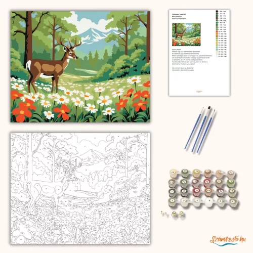 Szarvas a virágtengeren - számfestő készlet - Számfestő.hu - 50×60cm - Keret nélkül