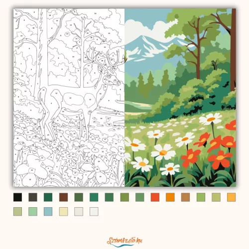 Szarvas a virágtengeren - számfestő készlet - Számfestő.hu - 60×70cm - Keret nélkül