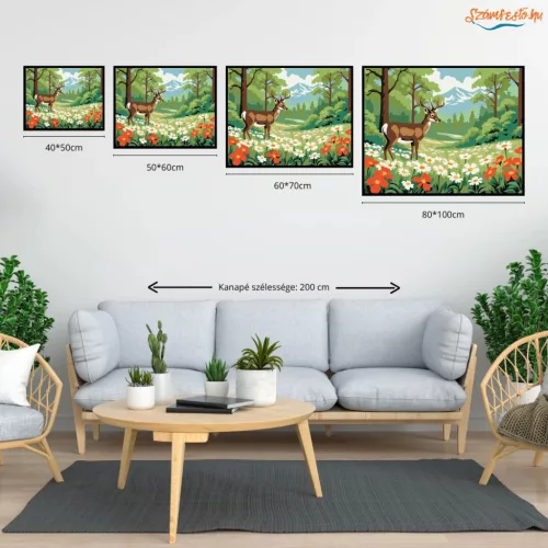 Szarvas a virágtengeren - számfestő készlet - Számfestő.hu - 80×100cm - Keretre feszítve