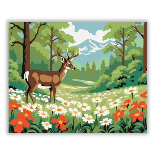 Szarvas a virágtengeren - számfestő készlet - Számfestő.hu - 80×100cm - Keret nélkül