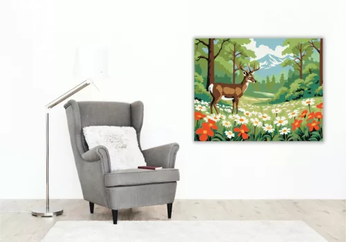 Szarvas a virágtengeren - számfestő készlet - Számfestő.hu - 40×50cm - Keretre feszítve