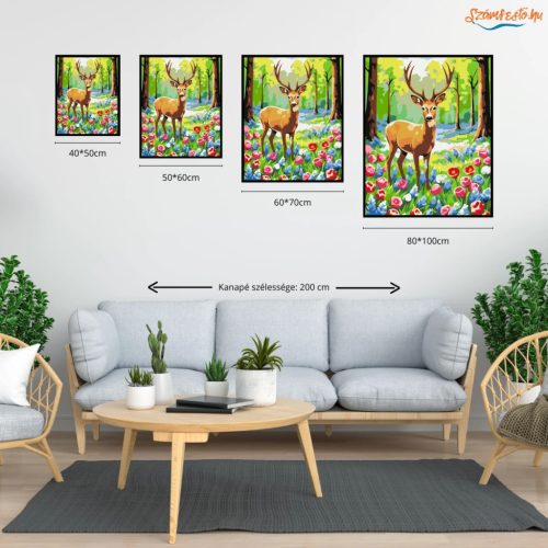 Üde szarvas a virágtisztáson - számfestő készlet - Számfestő.hu - 40×50cm - Keretre feszítve