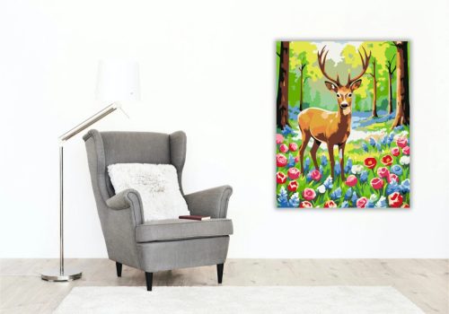 Üde szarvas a virágtisztáson - számfestő készlet - Számfestő.hu - 40×50cm - Keret nélkül