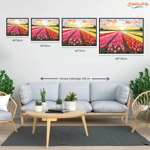 Színes tulipánmező - számfestő készlet - Számfestő.hu - 50×60cm - Keretre feszítve