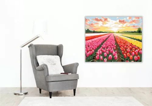 Színes tulipánmező - számfestő készlet - Számfestő.hu - 80×100cm - Keretre feszítve