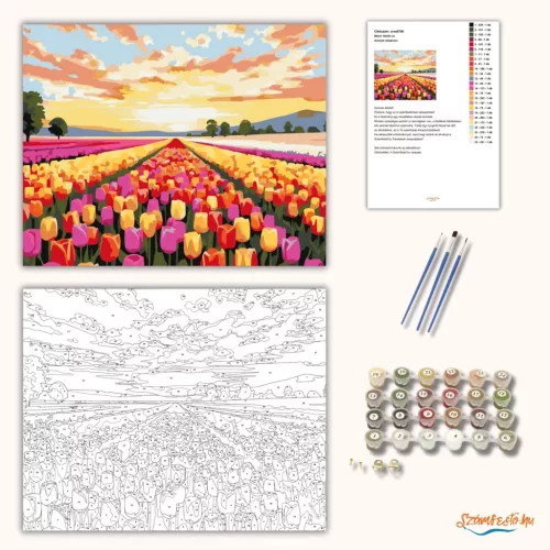 Aranyló tulipánsor - számfestő készlet - Számfestő.hu - 60×70cm - Keret nélkül