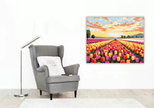 Aranyló tulipánsor - számfestő készlet - Számfestő.hu - 60×70cm - Keret nélkül