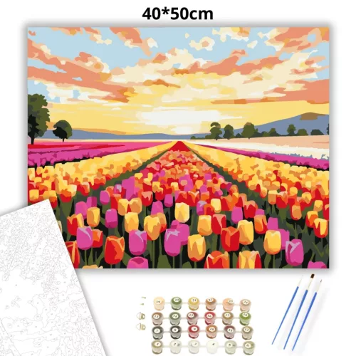 Aranyló tulipánsor - számfestő készlet - Számfestő.hu - 40×50cm - Keret nélkül
