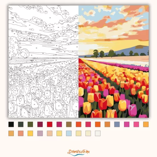 Aranyló tulipánsor - számfestő készlet - Számfestő.hu - 40×50cm - Keret nélkül