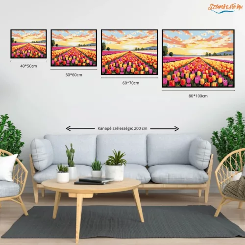 Aranyló tulipánsor - számfestő készlet - Számfestő.hu - 40×50cm - Keret nélkül