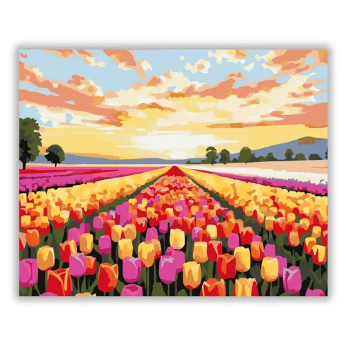 Aranyló tulipánsor - számfestő készlet - Számfestő.hu - 40×50cm - Keret nélkül