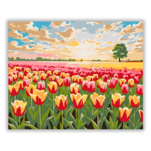 Magányos fa pirkadatban - számfestő készlet - Számfestő.hu - 60×70cm - Keretre feszítve