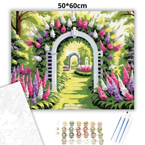 Napsütötte kerti boltív - számfestő készlet - Számfestő.hu - 50×60cm - Keretre feszítve