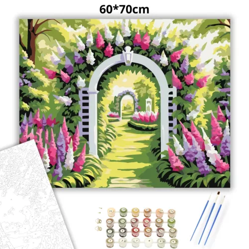 Napsütötte kerti boltív - számfestő készlet - Számfestő.hu - 60×70cm - Keret nélkül