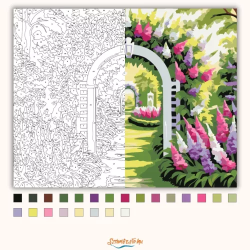 Napsütötte kerti boltív - számfestő készlet - Számfestő.hu - 60×70cm - Keretre feszítve