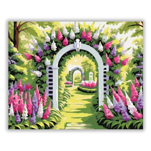 Napsütötte kerti boltív - számfestő készlet - Számfestő.hu - 60×70cm - Keretre feszítve