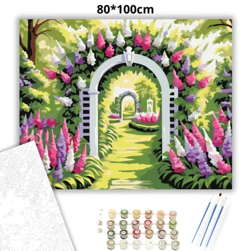 Napsütötte kerti boltív - számfestő készlet - Számfestő.hu - 80×100cm - Keretre feszítve