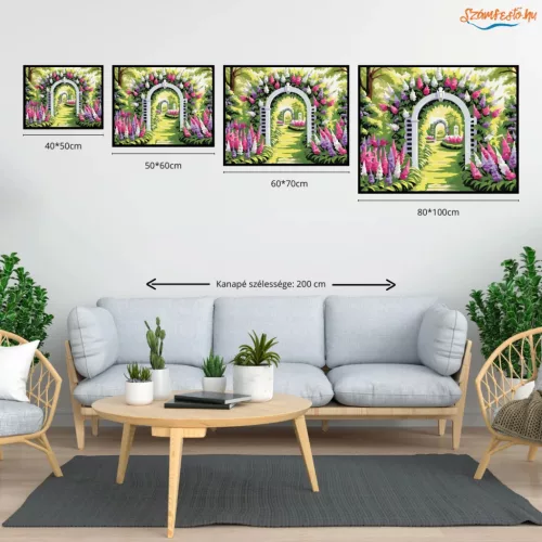 Napsütötte kerti boltív - számfestő készlet - Számfestő.hu - 80×100cm - Keretre feszítve