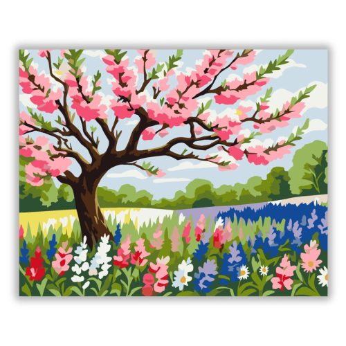 Virágzó cseresznyefa - számfestő készlet - Számfestő.hu - 50×60cm - Keretre feszítve