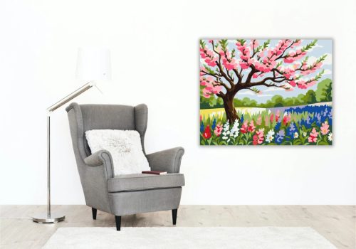 Virágzó cseresznyefa - számfestő készlet - Számfestő.hu - 50×60cm - Keret nélkül