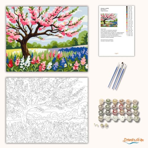 Virágzó cseresznyefa - számfestő készlet - Számfestő.hu - 60×70cm - Keret nélkül