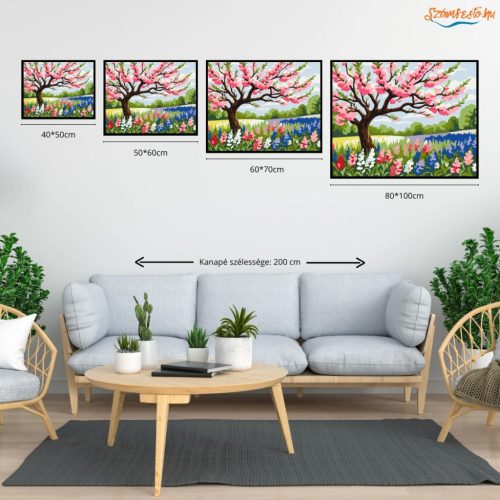 Virágzó cseresznyefa - számfestő készlet - Számfestő.hu - 40×50cm - Keretre feszítve