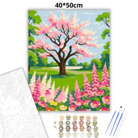 Virágzó cseresznyefa a réten - számfestő készlet - Számfestő.hu - 40×50cm - Keret nélkül