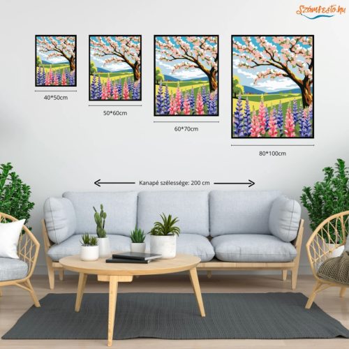 Napfényes cseresznyevirág - számfestő készlet - Számfestő.hu - 50×60cm - Keret nélkül