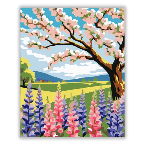 Napfényes cseresznyevirág - számfestő készlet - Számfestő.hu - 60×70cm - Keret nélkül