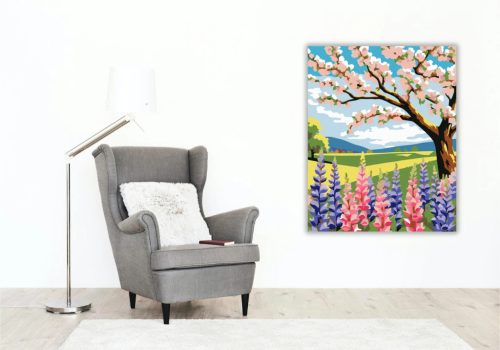 Napfényes cseresznyevirág - számfestő készlet - Számfestő.hu - 60×70cm - Keret nélkül