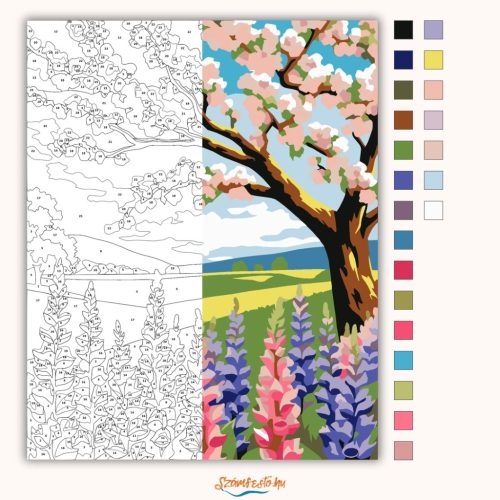 Napfényes cseresznyevirág - számfestő készlet - Számfestő.hu - 40×50cm - Keret nélkül