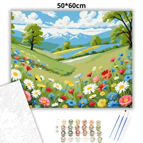 Tavaszi vadvirágmező - számfestő készlet - Számfestő.hu - 50×60cm - Keretre feszítve