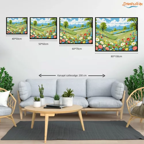 Tavaszi vadvirágmező - számfestő készlet - Számfestő.hu - 50×60cm - Keretre feszítve