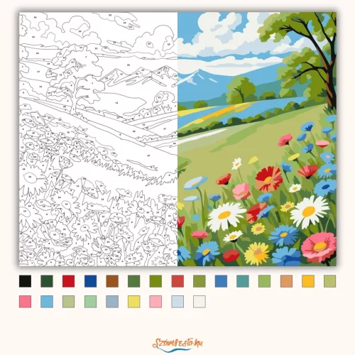 Tavaszi vadvirágmező - számfestő készlet - Számfestő.hu - 80×100cm - Keretre feszítve