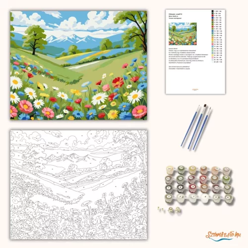 Tavaszi vadvirágmező - számfestő készlet - Számfestő.hu - 40×50cm - Keretre feszítve