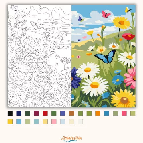 Tavaszi pillangók - számfestő készlet - Számfestő.hu - 60×70cm - Keretre feszítve