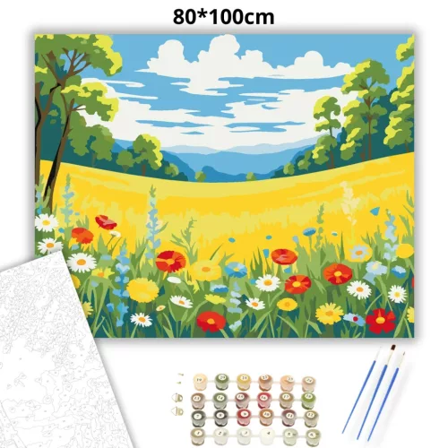 Napsütötte pipacsmező - számfestő készlet - Számfestő.hu - 80×100cm - Keret nélkül