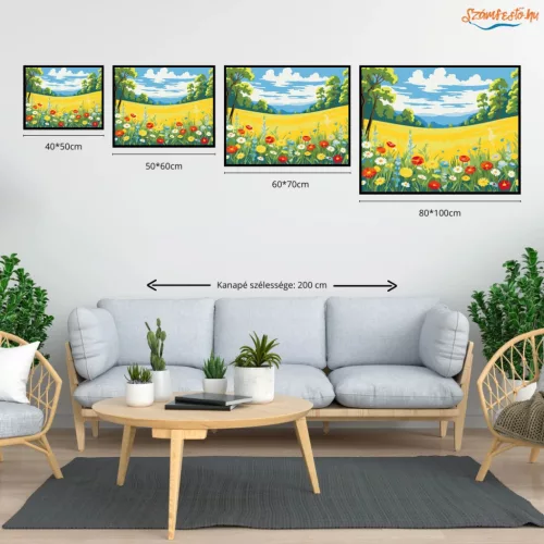 Napsütötte pipacsmező - számfestő készlet - Számfestő.hu - 80×100cm - Keret nélkül