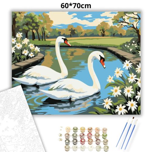 Békés hattyúpár - számfestő készlet - Számfestő.hu - 60×70cm - Keretre feszítve