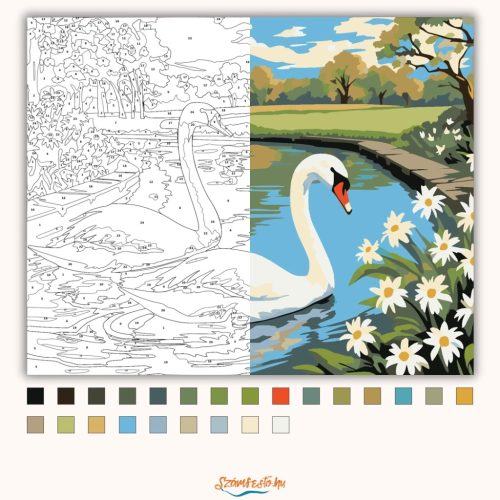 Békés hattyúpár - számfestő készlet - Számfestő.hu - 80×100cm - Keretre feszítve