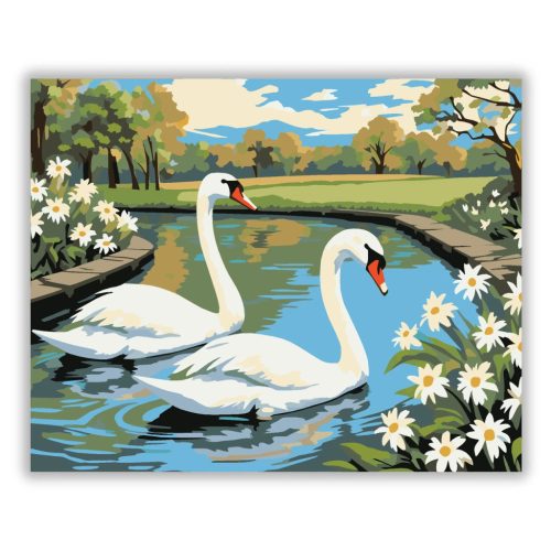 Békés hattyúpár - számfestő készlet - Számfestő.hu - 80×100cm - Keretre feszítve