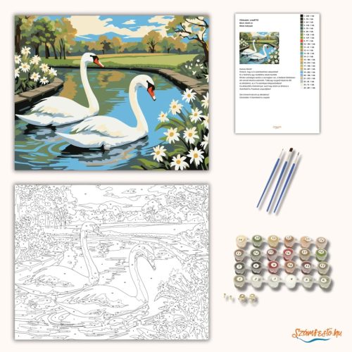 Békés hattyúpár - számfestő készlet - Számfestő.hu - 40×50cm - Keret nélkül