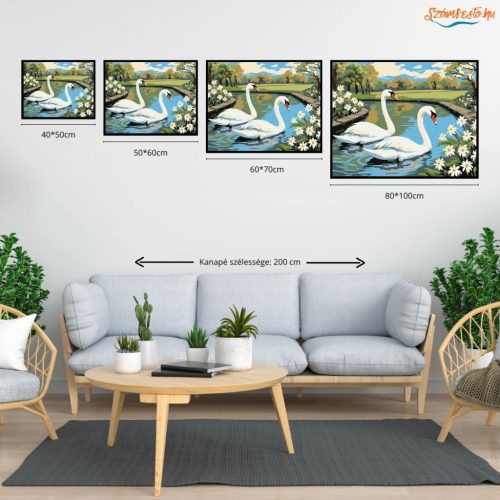 Békés hattyúpár - számfestő készlet - Számfestő.hu - 40×50cm - Keretre feszítve