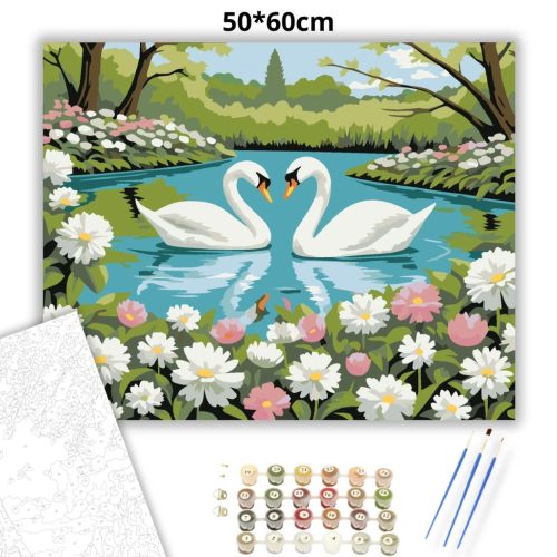 Romantikus hattyúk - számfestő készlet - Számfestő.hu - 50×60cm - Keret nélkül