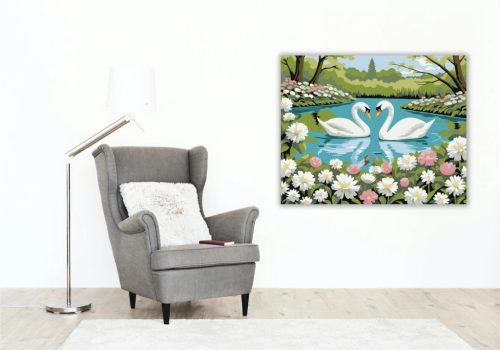 Romantikus hattyúk - számfestő készlet - Számfestő.hu - 50×60cm - Keretre feszítve
