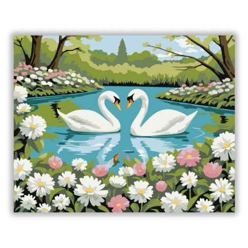 Romantikus hattyúk - számfestő készlet - Számfestő.hu - 60×70cm - Keretre feszítve