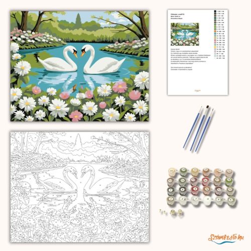 Romantikus hattyúk - számfestő készlet - Számfestő.hu - 80×100cm - Keretre feszítve