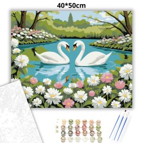 Romantikus hattyúk - számfestő készlet - Számfestő.hu - 40×50cm - Keret nélkül