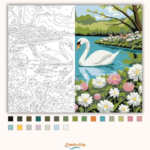 Romantikus hattyúk - számfestő készlet - Számfestő.hu - 40×50cm - Keret nélkül